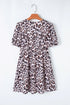 Brown Leopard Tied Front Keyhole Puff Short Sleeve Mini Dress